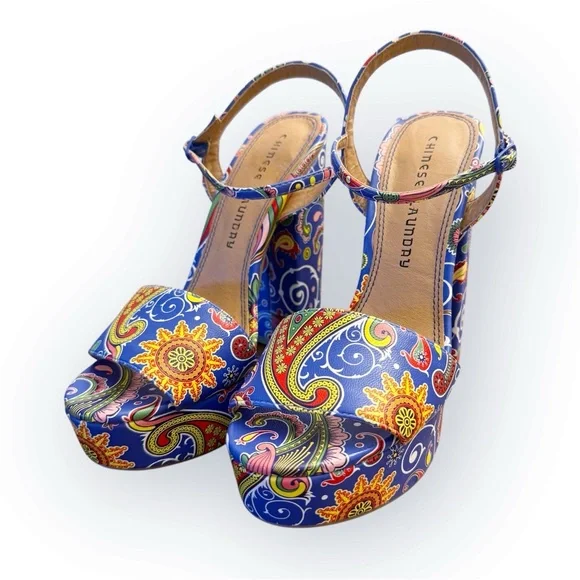 NWOT Chinese Laundry Women’s Abie Paisley Platform Psychedelic Chunky Heels - Picture 2 of 15